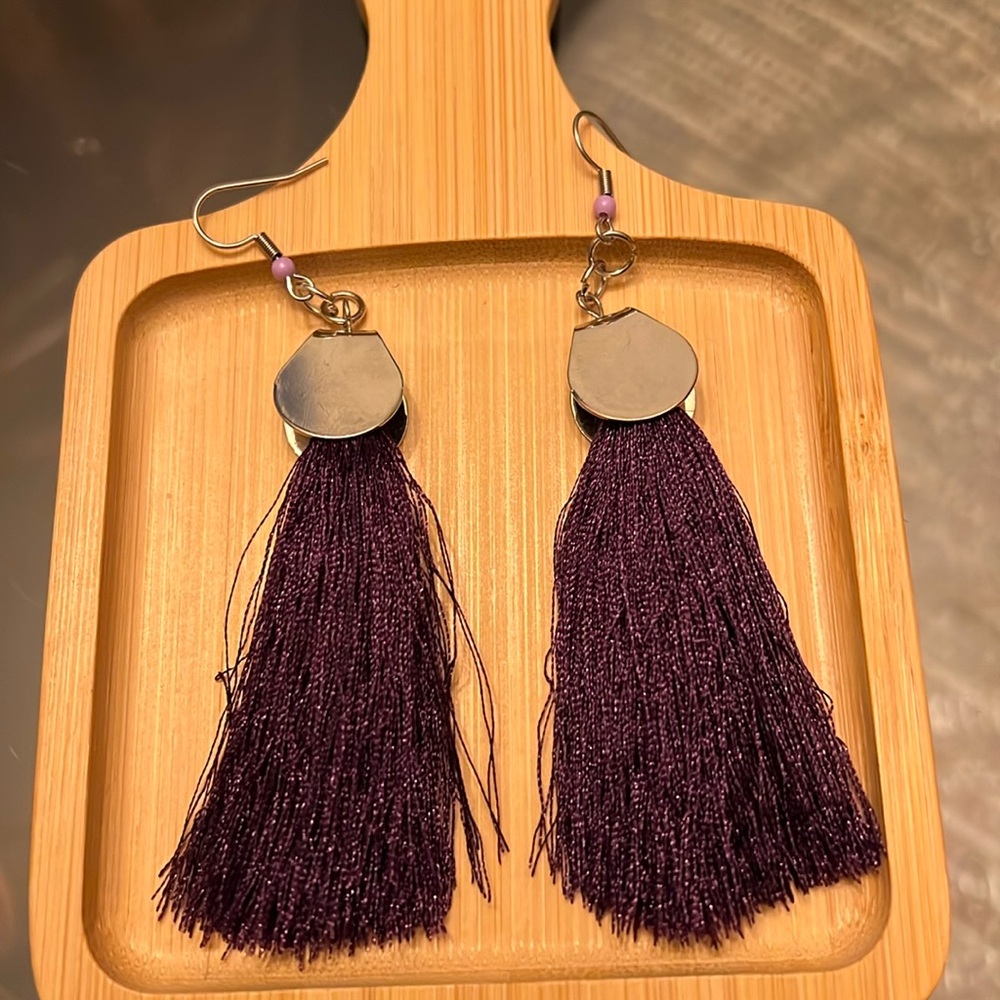 Purple & Silver Long Dangle Earrings